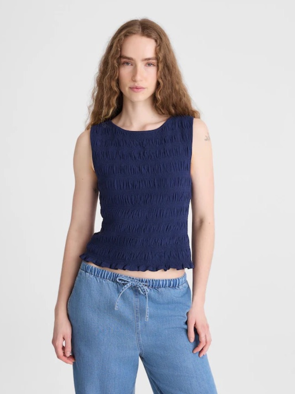 Madewell 👚 Navy Textured Sleeveless Top